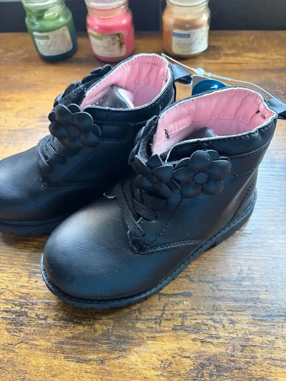 Carter's Daffodil Toddler Girls' Black Combat Boots with Flower Detail
